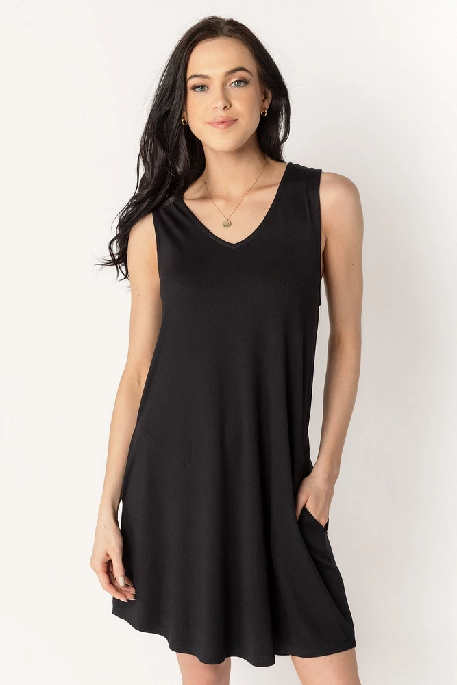 Brushed Double V-Neck Dress