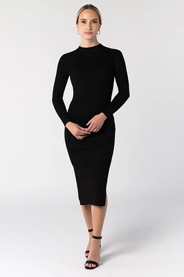 Mockneck Midi Dress with Slide Slits and 3/4 Sleeve