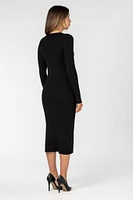 Ribbed Long Sleeve Dress with Button Detail