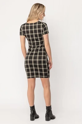 Anna Plaid Square Neck Bodycon Dress