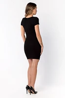 Short Sleeve Bodycon Dress with Sweetheart Neckline and Picot Trim