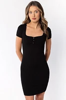 Short Sleeve Bodycon Dress with Sweetheart Neckline and Picot Trim