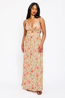 Floral Spaghetti Strap V-Neck Maxi Dress with Cut-Out