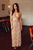 Floral Spaghetti Strap V-Neck Maxi Dress with Cut-Out