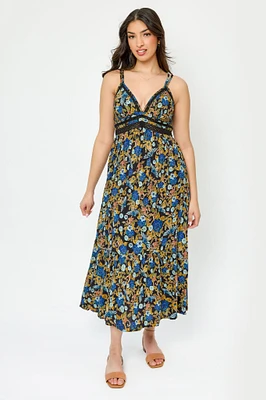 Floral Double Strap V-Neck Maxi Dress