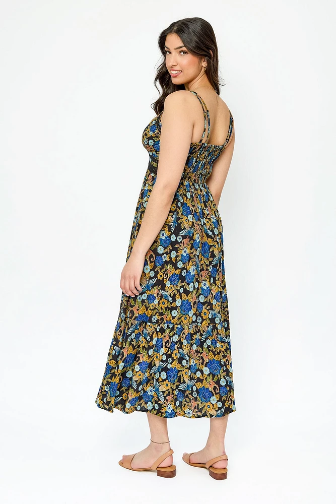 Floral Double Strap V-Neck Maxi Dress