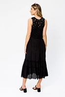 Gauze Sleeveless Crew-Neck Maxi Dress with Crochet Shell