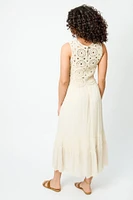Gauze Sleeveless Crew-Neck Maxi Dress with Crochet Shell
