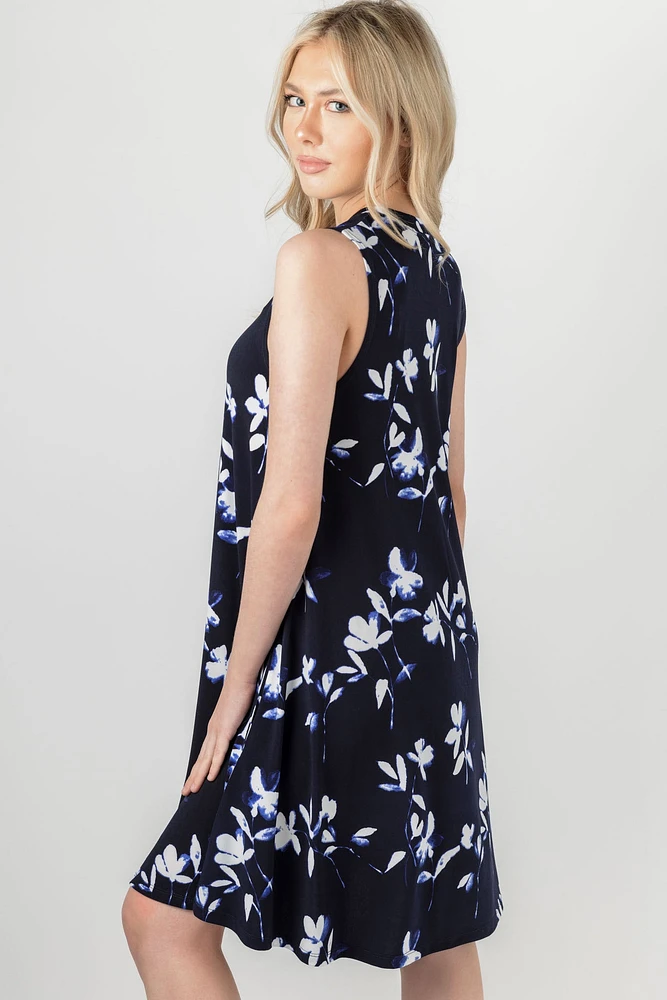 Floral Sleeveless Dress with Pockets