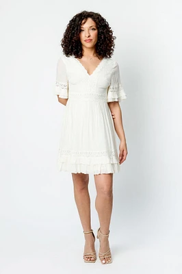Boho Bell-Sleeve V-Neck Dress