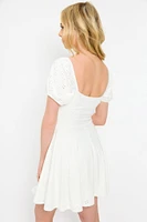Eyelet Puff-Sleeve Skater Dress