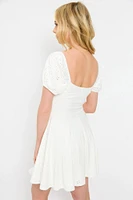 Eyelet Puff-Sleeve Skater Dress