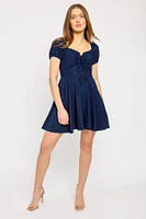 Eyelet Puff-Sleeve Skater Dress