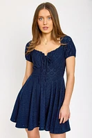 Eyelet Puff-Sleeve Skater Dress