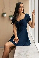 Eyelet Puff-Sleeve Skater Dress