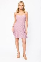 Eyelet Spaghetti Strap Scoop-Neck Skater Dress with Open Back