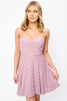 Eyelet Spaghetti Strap Scoop-Neck Skater Dress with Open Back