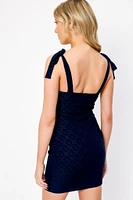 Eyelet Scoop-Neck Bodycon Dress with Shoulder Ties