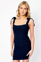 Eyelet Scoop-Neck Bodycon Dress with Shoulder Ties