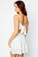 Eyelet Spaghetti Strap Scoop-Neck Dress with Tie-Back