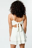 Eyelet Spaghetti Strap Scoop-Neck Dress with Tie-Back