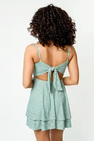 Eyelet Spaghetti Strap Scoop-Neck Dress with Tie-Back