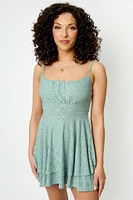Eyelet Spaghetti Strap Scoop-Neck Dress with Tie-Back