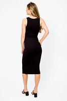 Ribbed Sleeveless Crew-Neck Midi Tank Dress