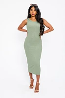 Ribbed Sleeveless Crew-Neck Midi Tank Dress