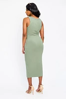 Ribbed Sleeveless Crew-Neck Midi Tank Dress