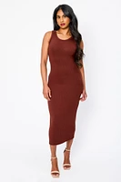 Ribbed Sleeveless Crew-Neck Midi Tank Dress