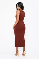Ribbed Sleeveless Crew-Neck Midi Tank Dress