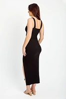 Ribbed Square-Neck Maxi Dress with Side Slit