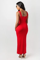 Ribbed Square-Neck Maxi Dress with Side Slit