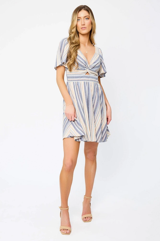 Bell-Sleeve Twist Detail Dress