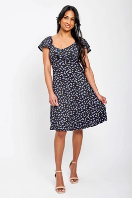 Ditsy-Print Skater Dress