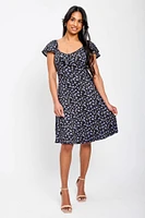 Ditsy-Print Skater Dress