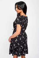 Daisy-Print Flutter-Sleeve V-Neck Dress