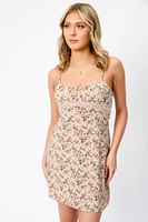 Ditsy Spaghetti Strap Scoop-Neck Dress with Ribbon Detail