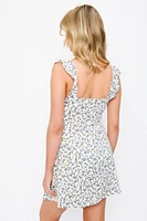 Ditsy Flutter Sleeve V-Neck Skort Dress
