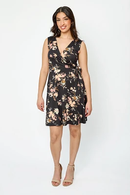 Floral Sleeveless V-Neck Wrap Dress