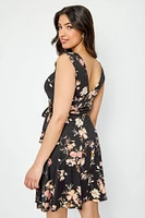 Floral Sleeveless V-Neck Wrap Dress