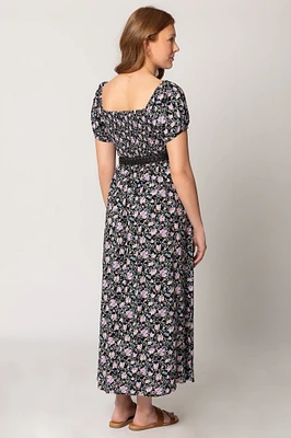 WallFlower Watercolour Floral Puff-Sleeve Maxi Dress with Belt