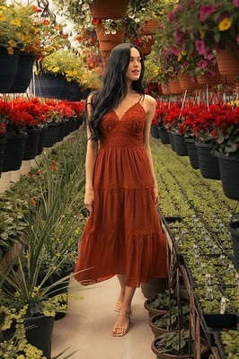 Gauze Maxi Tiered Dress with Crochet Bodice