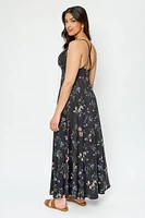 Floral V-Neck Maxi Dress with Side Slits and Shorts