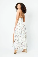 Floral V-Neck Maxi Dress with Side Slits and Shorts