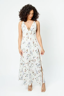 Floral V-Neck Maxi Dress with Side Slits and Shorts