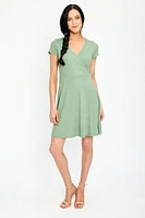 Ribbed Knit Crossover Skater Dress