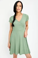 Ribbed Knit Crossover Skater Dress