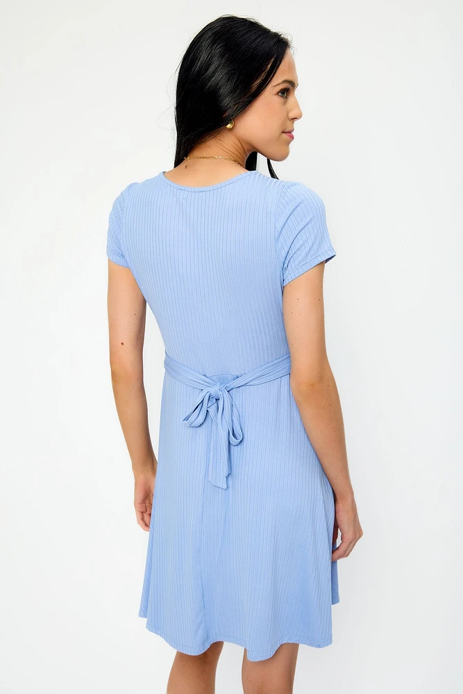 Ribbed Knit Crossover Skater Dress